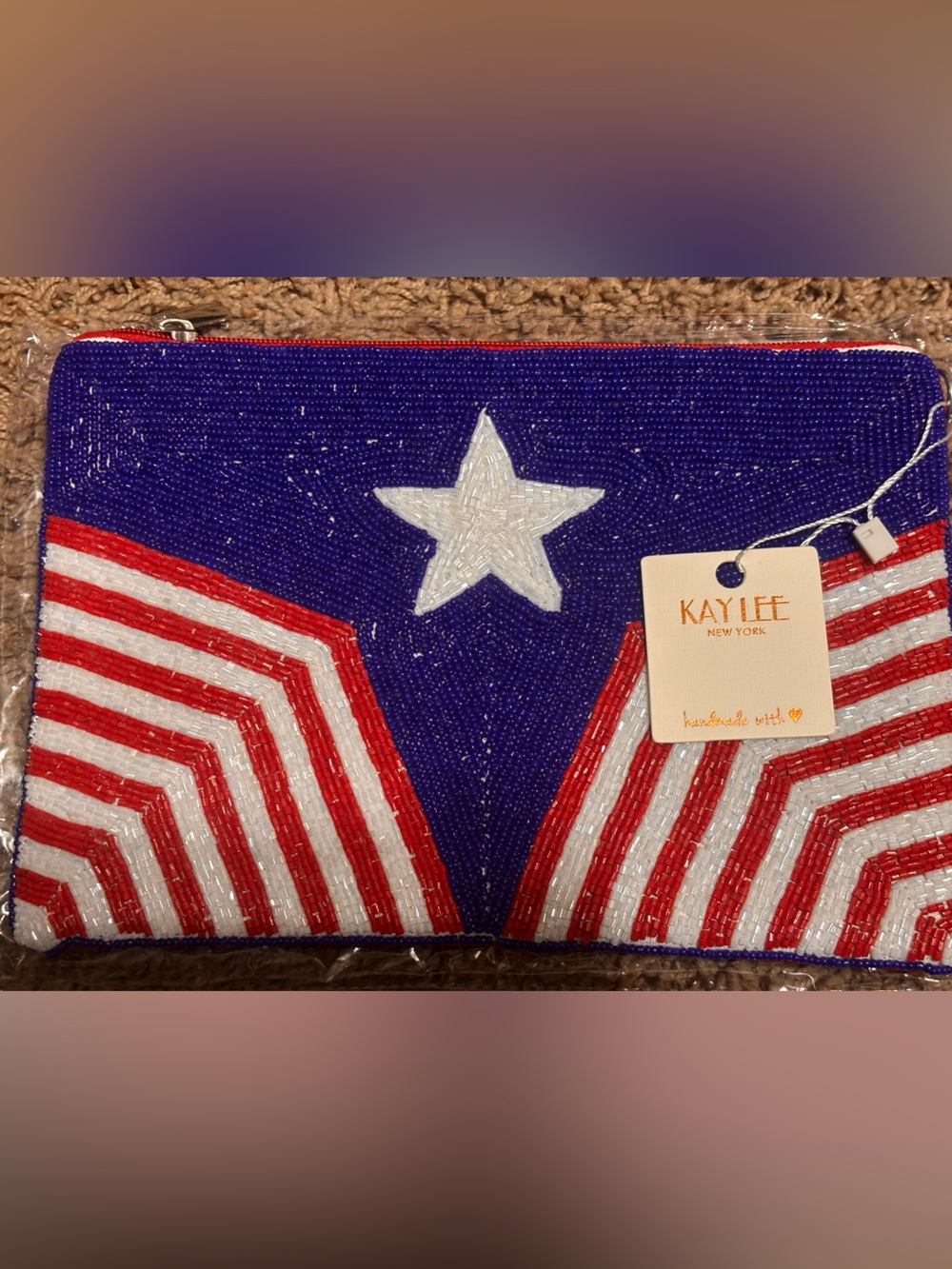 Kaylee New York Beaded Patriotic Crossbody Clutch Purse Red White Blue Star 🇺🇸